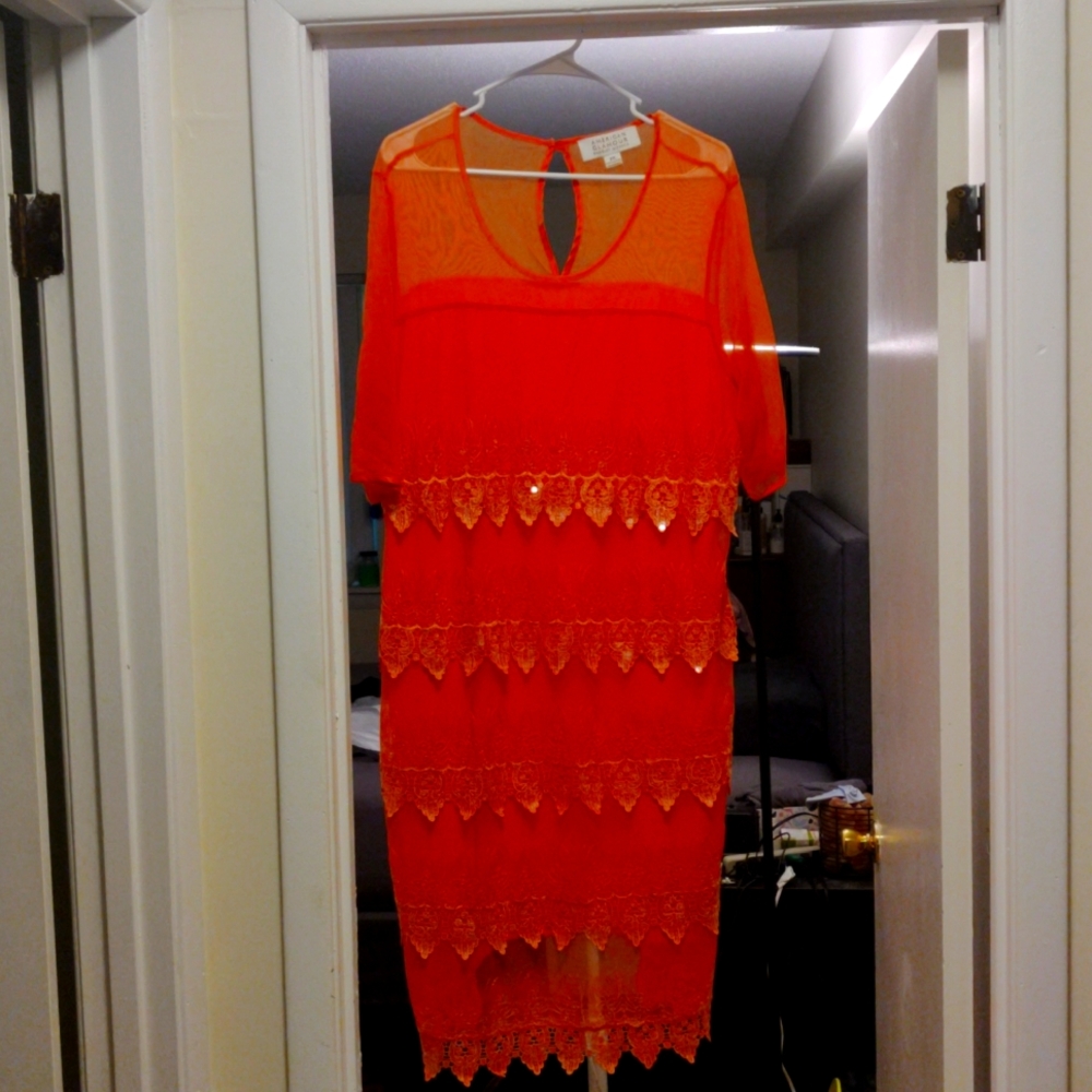 American glamour Badgley Mischka 1x orange embroidery dress
